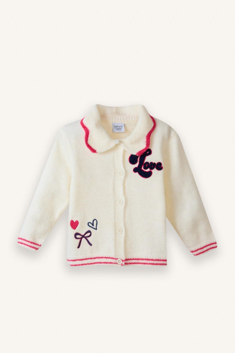 DeFacto Beige BabyGirl Baby Girl Embroidered Large Collar Cardigan Casual - Image 4